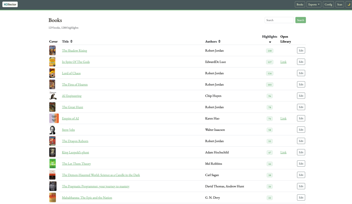 Book list page showing multiple books with covers